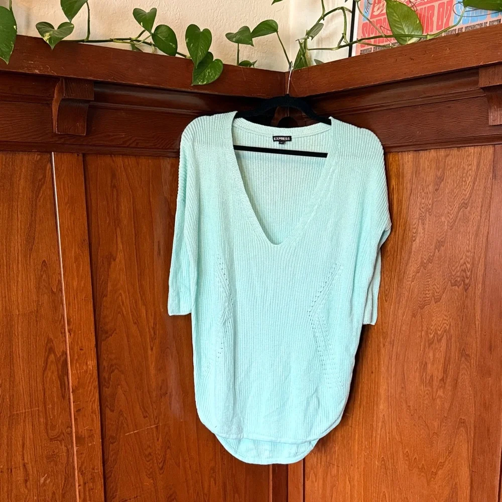 Express Soft Blue Knit Top - Picture 1 of 5